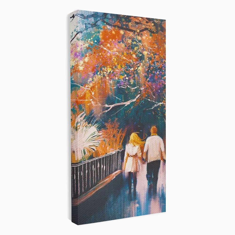 Tablou Canvas Premium LuxCanva® E1034, Tindandu-se de Mana in Parc, Toamna, Ruginiu, Natura, Parc, Cuplu, Living Room, Culori vibrante