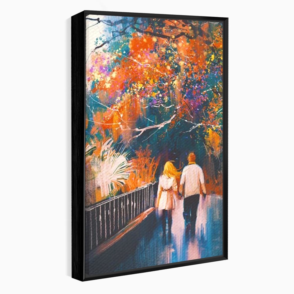 Tablou Canvas Premium LuxCanva® E1034, Tindandu-se de Mana in Parc, Toamna, Ruginiu, Natura, Parc, Cuplu, Living Room, Culori vibrante
