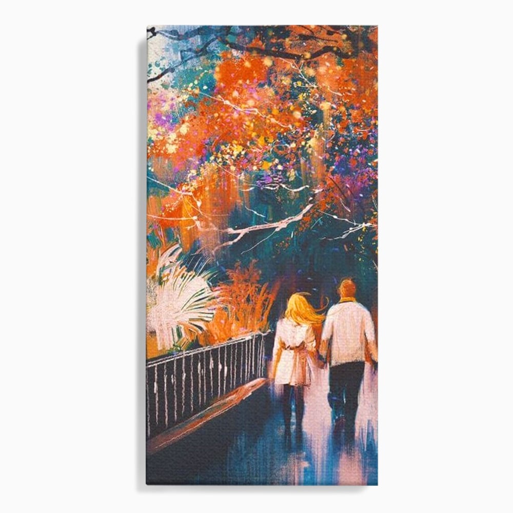 Tablou Canvas Premium LuxCanva® E1034, Tindandu-se de Mana in Parc, Toamna, Ruginiu, Natura, Parc, Cuplu, Living Room, Culori vibrante