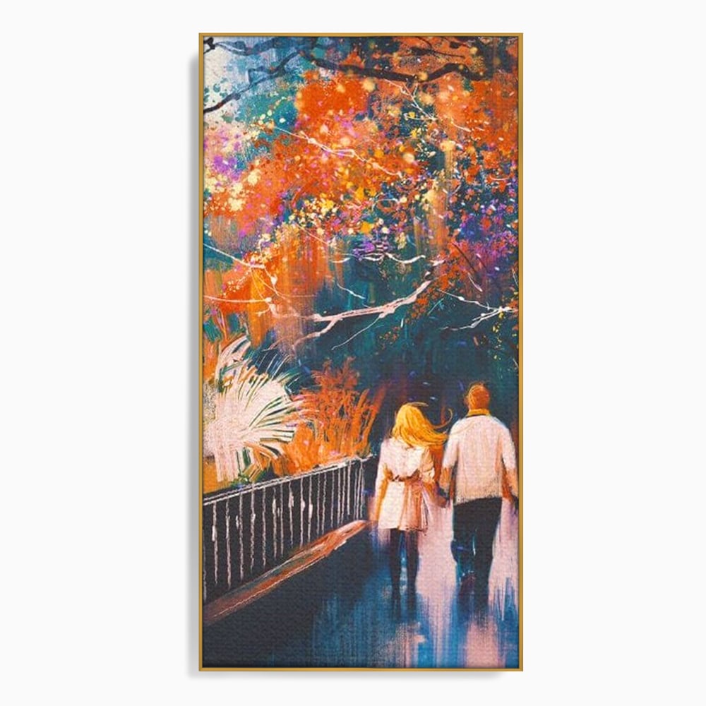 Tablou Canvas Premium LuxCanva® E1034, Tindandu-se de Mana in Parc, Toamna, Ruginiu, Natura, Parc, Cuplu, Living Room, Culori vibrante