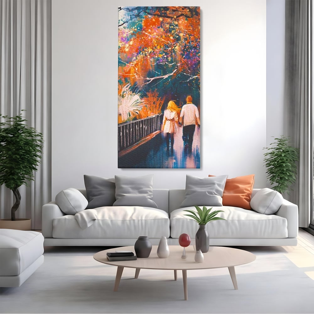 Tablou Canvas Premium LuxCanva® E1034, Tindandu-se de Mana in Parc, Toamna, Ruginiu, Natura, Parc, Cuplu, Living Room, Culori vibrante