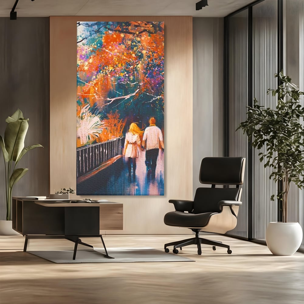 Tablou Canvas Premium LuxCanva® E1034, Tindandu-se de Mana in Parc, Toamna, Ruginiu, Natura, Parc, Cuplu, Living Room, Culori vibrante