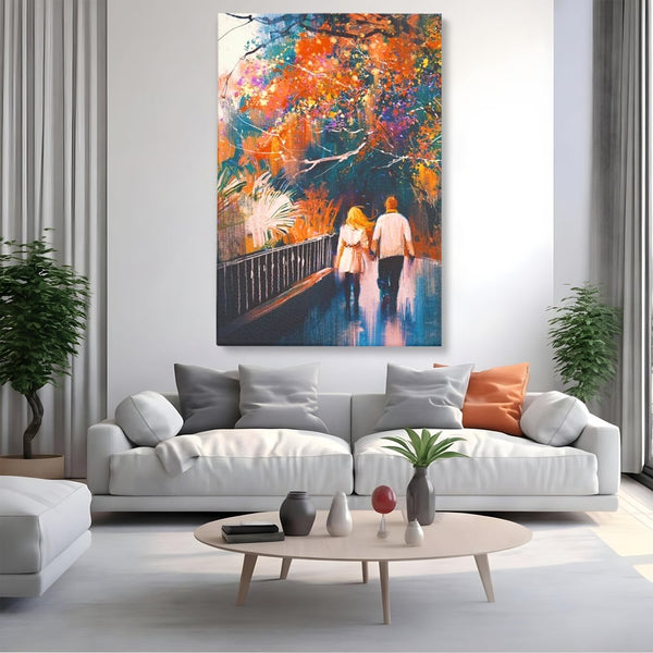 Tablou Canvas Premium LuxCanva® E1034, Tindandu-se de Mana in Parc, Toamna, Ruginiu, Natura, Parc, Cuplu, Living Room, Culori vibrante