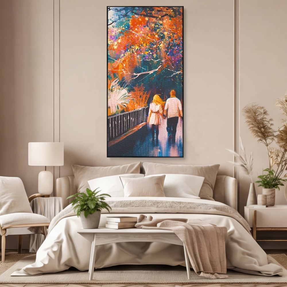 Tablou Canvas Premium LuxCanva® E1034, Tindandu-se de Mana in Parc, Toamna, Ruginiu, Natura, Parc, Cuplu, Living Room, Culori vibrante