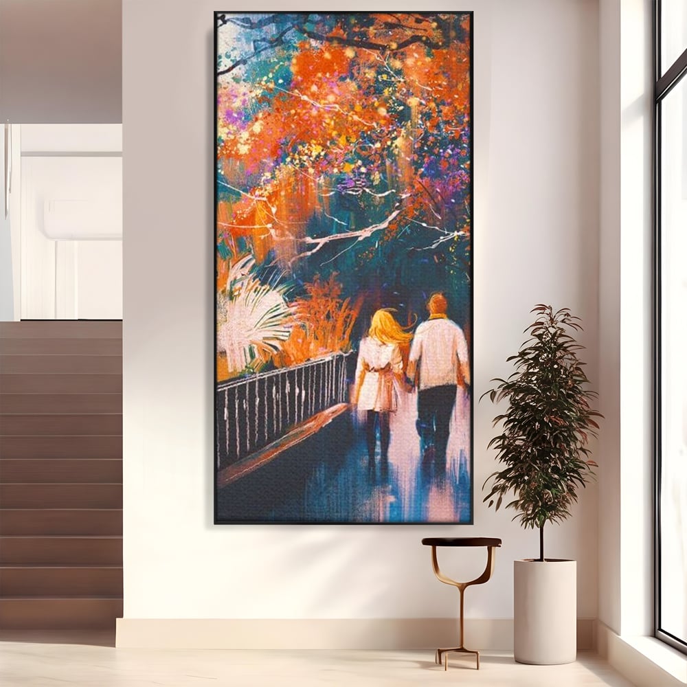 Tablou Canvas Premium LuxCanva® E1034, Tindandu-se de Mana in Parc, Toamna, Ruginiu, Natura, Parc, Cuplu, Living Room, Culori vibrante