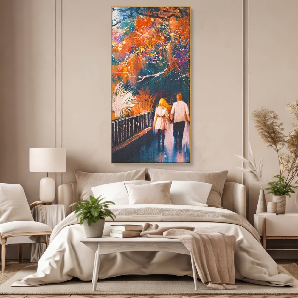 Tablou Canvas Premium LuxCanva® E1034, Tindandu-se de Mana in Parc, Toamna, Ruginiu, Natura, Parc, Cuplu, Living Room, Culori vibrante