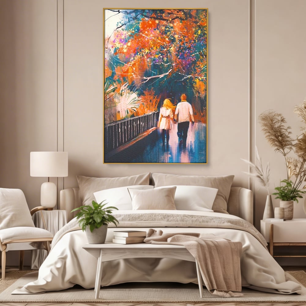 Tablou Canvas Premium LuxCanva® E1034, Tindandu-se de Mana in Parc, Toamna, Ruginiu, Natura, Parc, Cuplu, Living Room, Culori vibrante