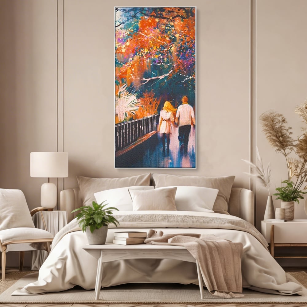 Tablou Canvas Premium LuxCanva® E1034, Tindandu-se de Mana in Parc, Toamna, Ruginiu, Natura, Parc, Cuplu, Living Room, Culori vibrante