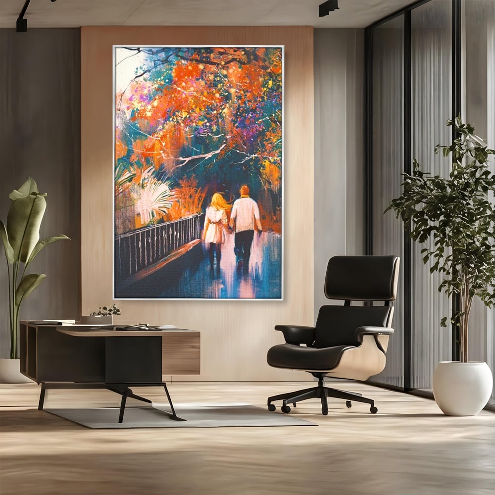 Tablou Canvas Premium LuxCanva® E1034, Tindandu-se de Mana in Parc, Toamna, Ruginiu, Natura, Parc, Cuplu, Living Room, Culori vibrante
