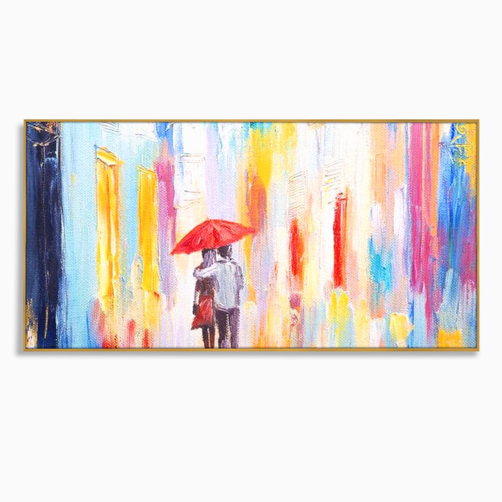 Tablou Canvas Premium LuxCanva® E1035, Ploaie Romantica, Colorit, Ploaie, Imbratisare, Armonie, Comunicare, Living Room, Culori vibrante