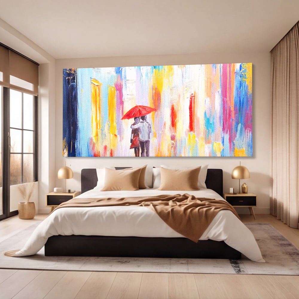 Tablou Canvas Premium LuxCanva® E1035, Ploaie Romantica, Colorit, Ploaie, Imbratisare, Armonie, Comunicare, Living Room, Culori vibrante