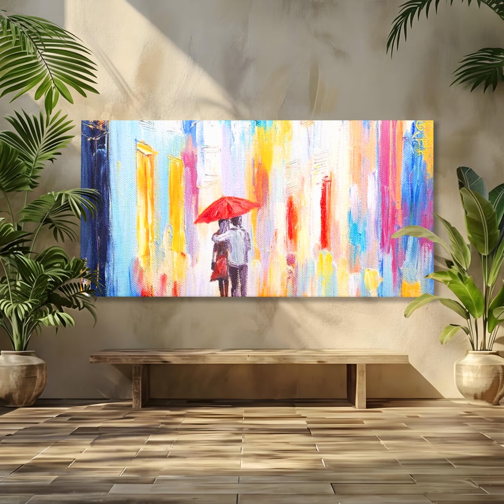 Tablou Canvas Premium LuxCanva® E1035, Ploaie Romantica, Colorit, Ploaie, Imbratisare, Armonie, Comunicare, Living Room, Culori vibrante