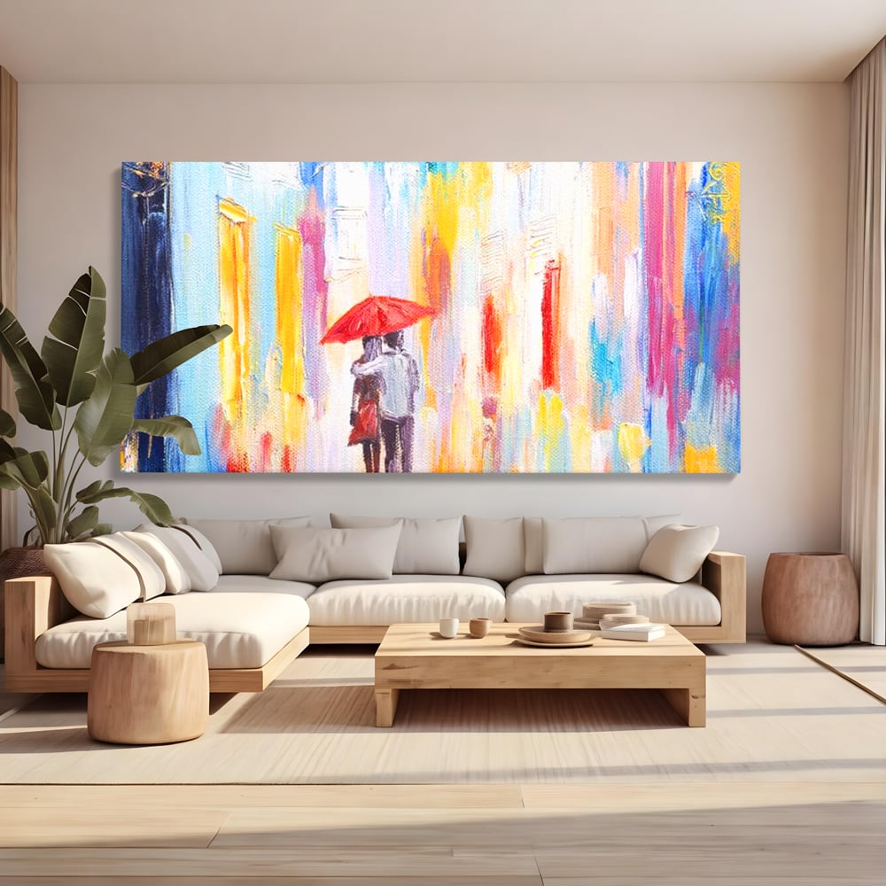 Tablou Canvas Premium LuxCanva® E1035, Ploaie Romantica, Colorit, Ploaie, Imbratisare, Armonie, Comunicare, Living Room, Culori vibrante