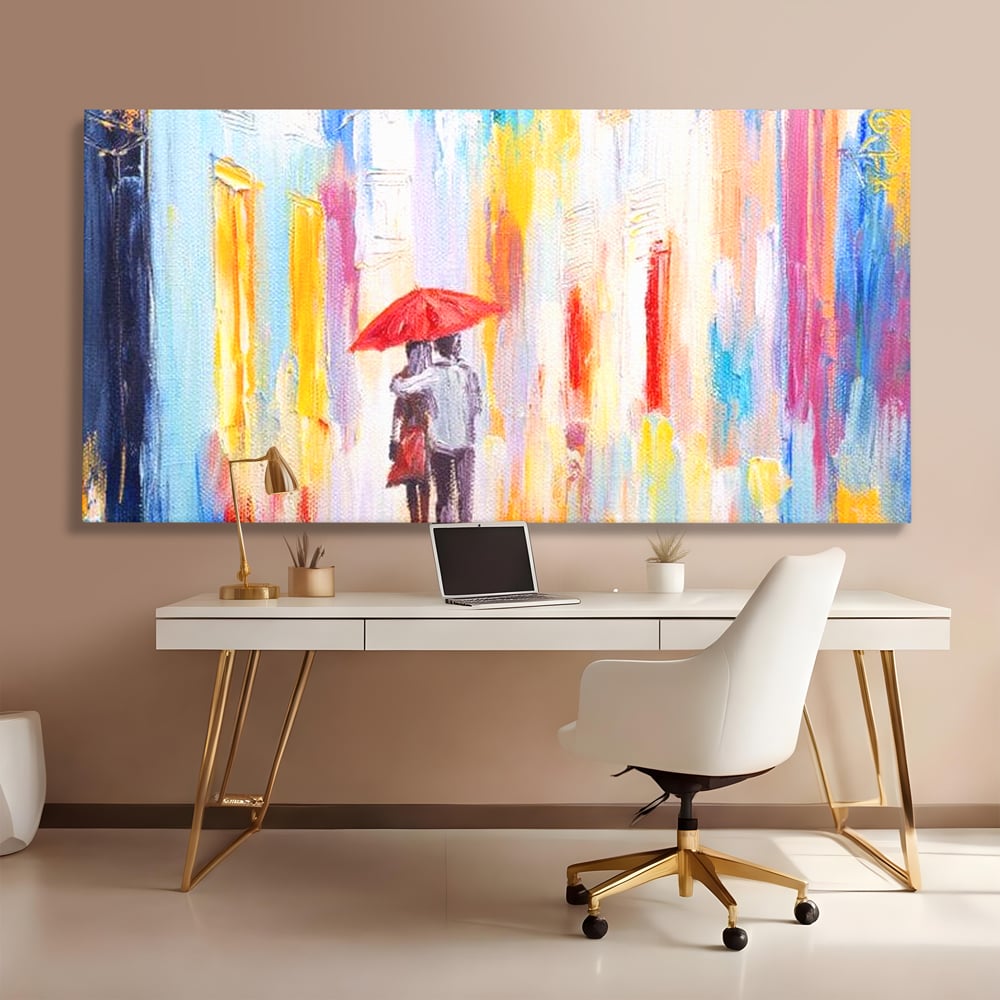Tablou Canvas Premium LuxCanva® E1035, Ploaie Romantica, Colorit, Ploaie, Imbratisare, Armonie, Comunicare, Living Room, Culori vibrante