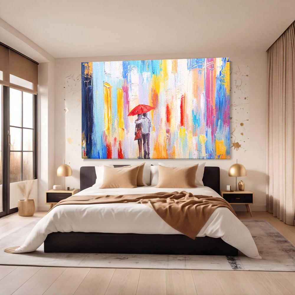 Tablou Canvas Premium LuxCanva® E1035, Ploaie Romantica, Colorit, Ploaie, Imbratisare, Armonie, Comunicare, Living Room, Culori vibrante
