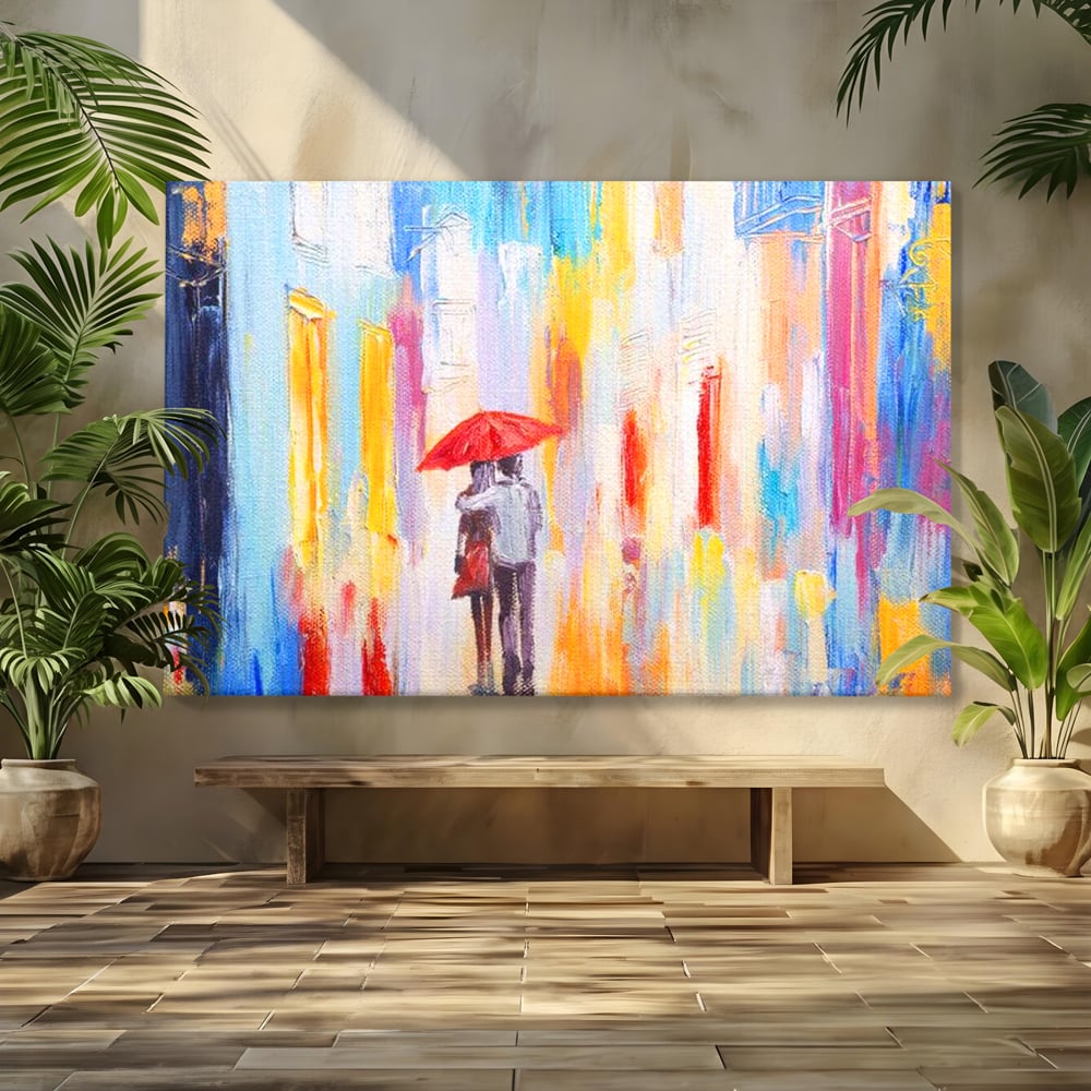 Tablou Canvas Premium LuxCanva® E1035, Ploaie Romantica, Colorit, Ploaie, Imbratisare, Armonie, Comunicare, Living Room, Culori vibrante