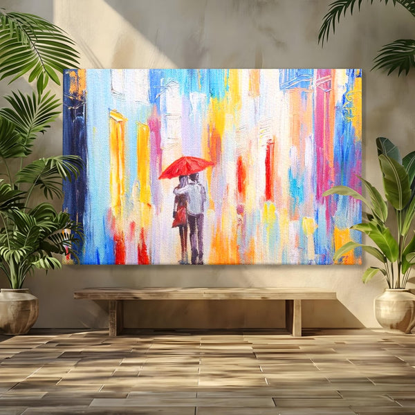 Tablou Canvas Premium LuxCanva® E1035, Ploaie Romantica, Colorit, Ploaie, Imbratisare, Armonie, Comunicare, Living Room, Culori vibrante