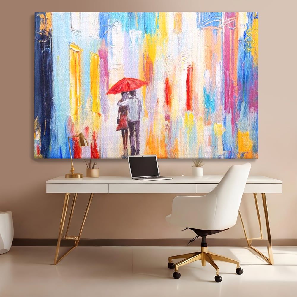 Tablou Canvas Premium LuxCanva® E1035, Ploaie Romantica, Colorit, Ploaie, Imbratisare, Armonie, Comunicare, Living Room, Culori vibrante