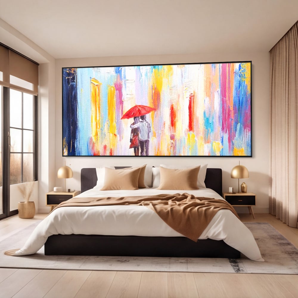 Tablou Canvas Premium LuxCanva® E1035, Ploaie Romantica, Colorit, Ploaie, Imbratisare, Armonie, Comunicare, Living Room, Culori vibrante