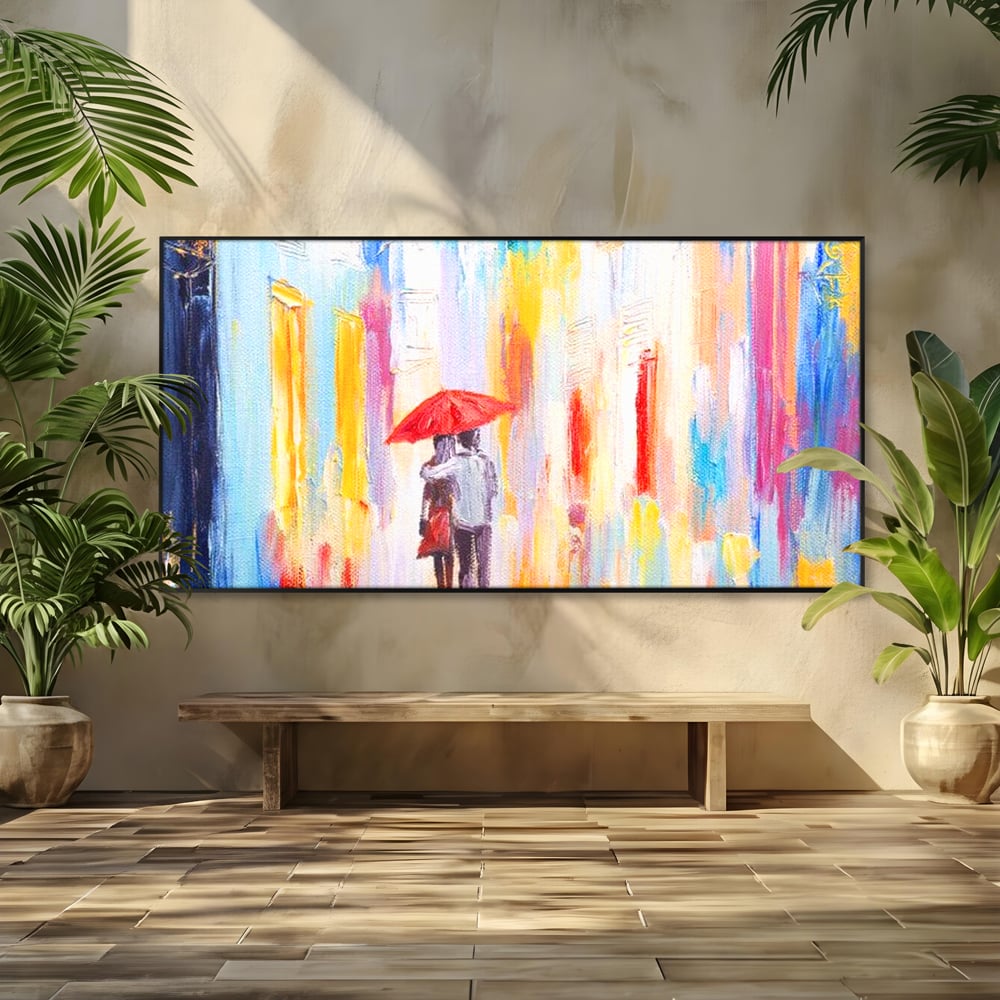 Tablou Canvas Premium LuxCanva® E1035, Ploaie Romantica, Colorit, Ploaie, Imbratisare, Armonie, Comunicare, Living Room, Culori vibrante