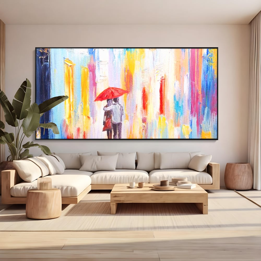 Tablou Canvas Premium LuxCanva® E1035, Ploaie Romantica, Colorit, Ploaie, Imbratisare, Armonie, Comunicare, Living Room, Culori vibrante