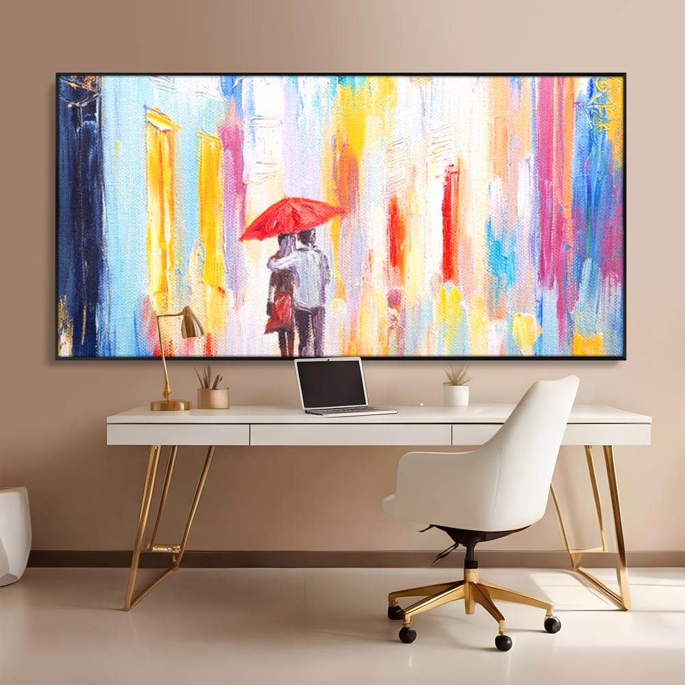 Tablou Canvas Premium LuxCanva® E1035, Ploaie Romantica, Colorit, Ploaie, Imbratisare, Armonie, Comunicare, Living Room, Culori vibrante
