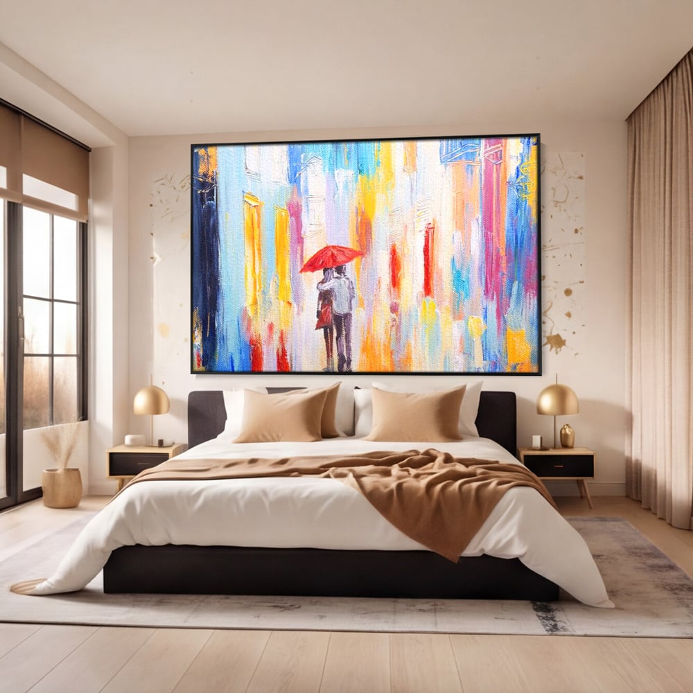 Tablou Canvas Premium LuxCanva® E1035, Ploaie Romantica, Colorit, Ploaie, Imbratisare, Armonie, Comunicare, Living Room, Culori vibrante