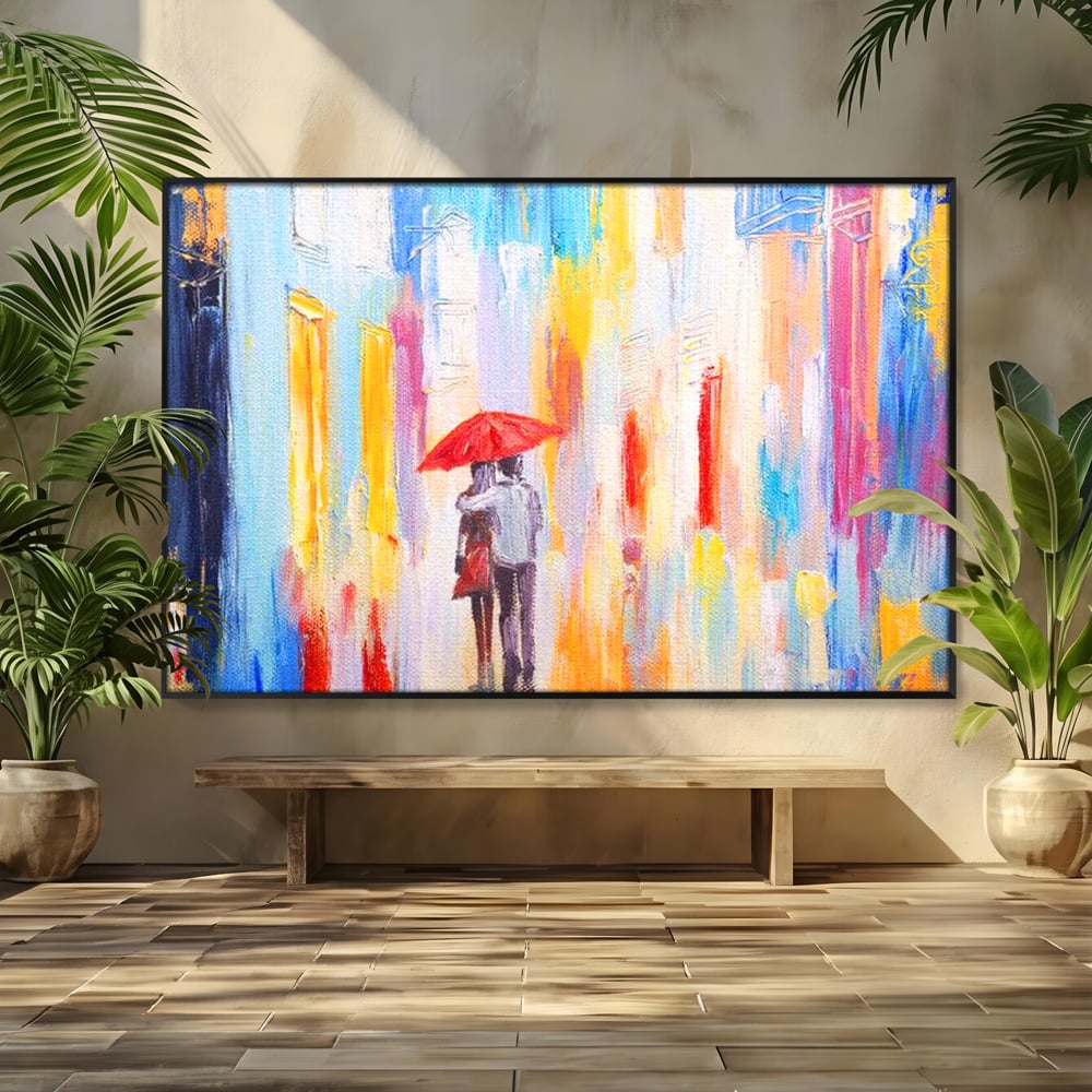 Tablou Canvas Premium LuxCanva® E1035, Ploaie Romantica, Colorit, Ploaie, Imbratisare, Armonie, Comunicare, Living Room, Culori vibrante