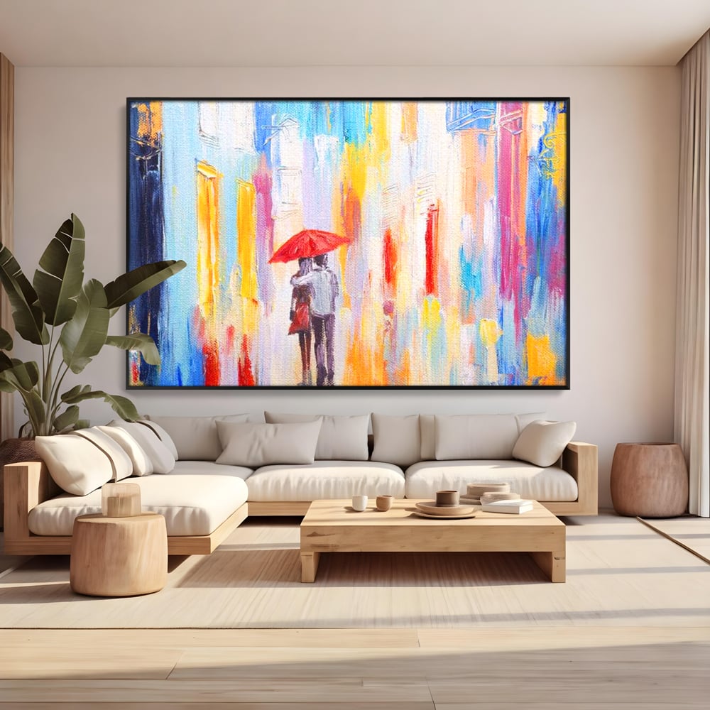 Tablou Canvas Premium LuxCanva® E1035, Ploaie Romantica, Colorit, Ploaie, Imbratisare, Armonie, Comunicare, Living Room, Culori vibrante