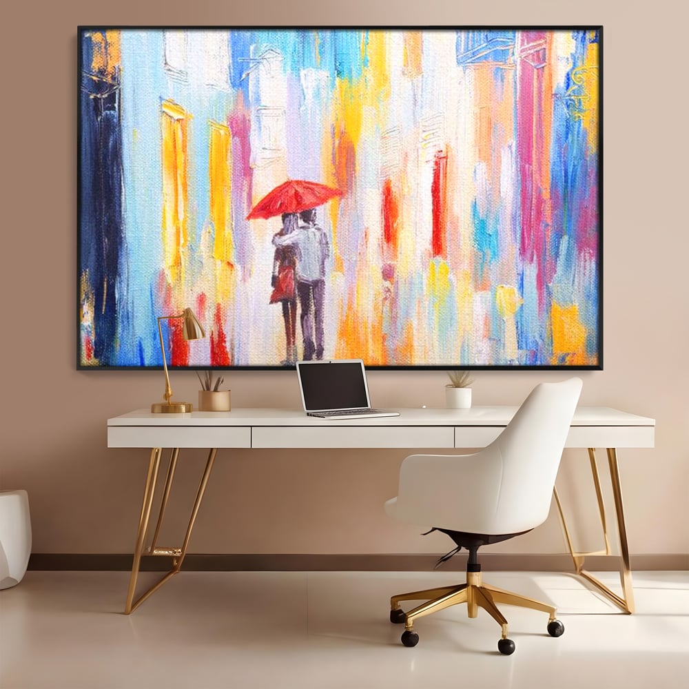 Tablou Canvas Premium LuxCanva® E1035, Ploaie Romantica, Colorit, Ploaie, Imbratisare, Armonie, Comunicare, Living Room, Culori vibrante