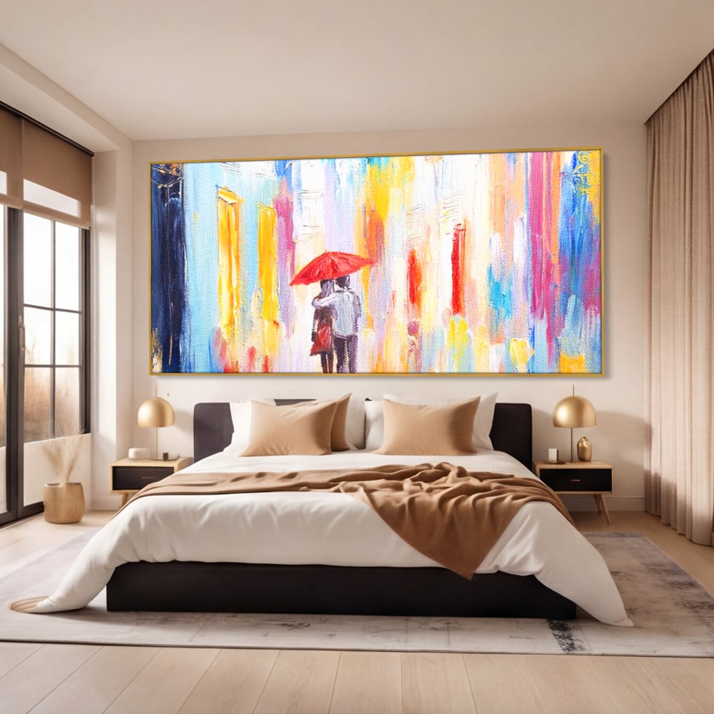 Tablou Canvas Premium LuxCanva® E1035, Ploaie Romantica, Colorit, Ploaie, Imbratisare, Armonie, Comunicare, Living Room, Culori vibrante