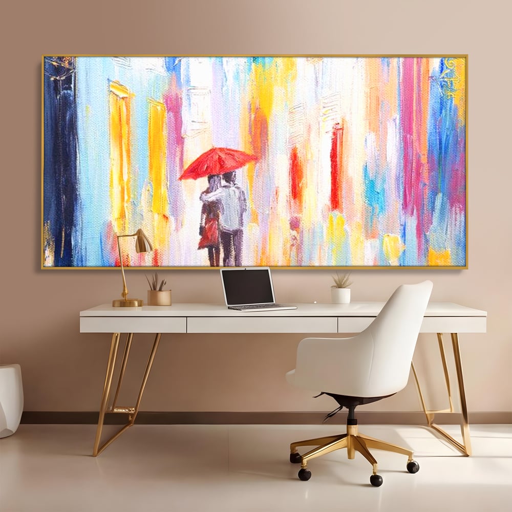 Tablou Canvas Premium LuxCanva® E1035, Ploaie Romantica, Colorit, Ploaie, Imbratisare, Armonie, Comunicare, Living Room, Culori vibrante