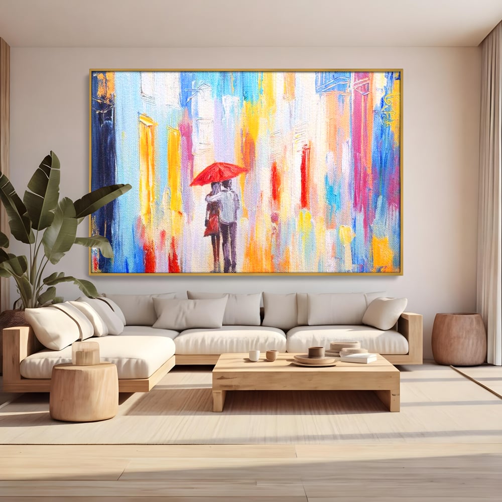 Tablou Canvas Premium LuxCanva® E1035, Ploaie Romantica, Colorit, Ploaie, Imbratisare, Armonie, Comunicare, Living Room, Culori vibrante