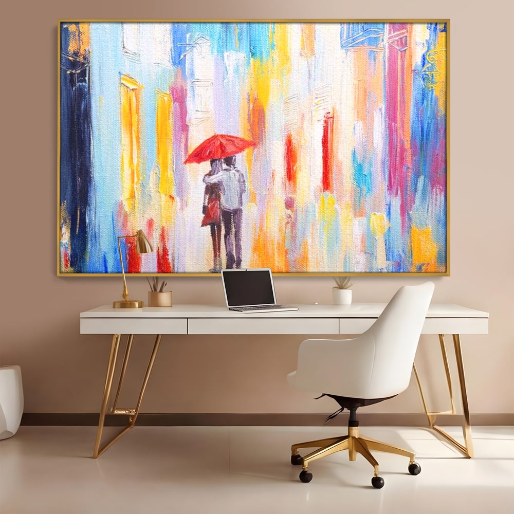 Tablou Canvas Premium LuxCanva® E1035, Ploaie Romantica, Colorit, Ploaie, Imbratisare, Armonie, Comunicare, Living Room, Culori vibrante
