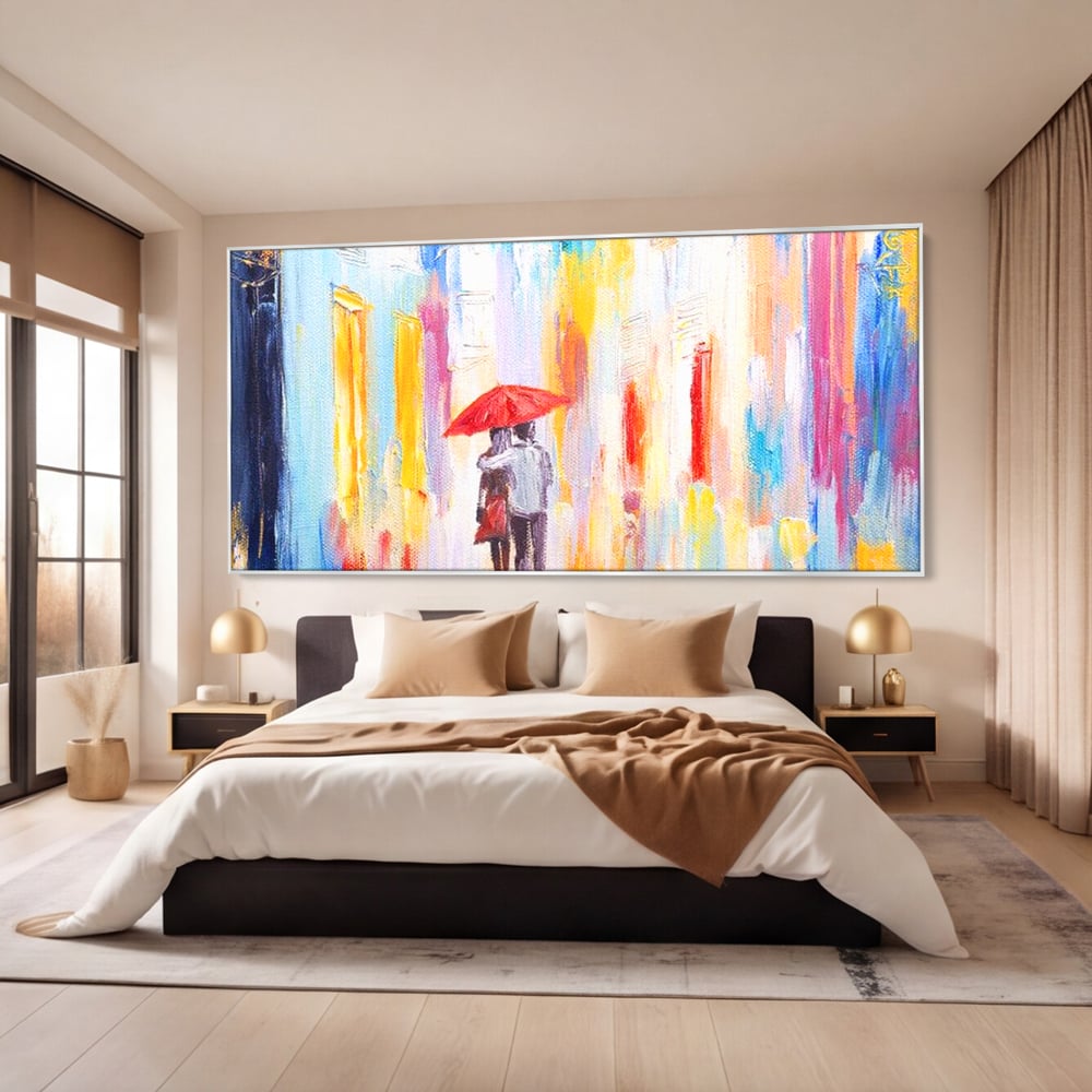 Tablou Canvas Premium LuxCanva® E1035, Ploaie Romantica, Colorit, Ploaie, Imbratisare, Armonie, Comunicare, Living Room, Culori vibrante