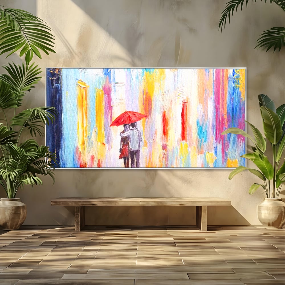 Tablou Canvas Premium LuxCanva® E1035, Ploaie Romantica, Colorit, Ploaie, Imbratisare, Armonie, Comunicare, Living Room, Culori vibrante
