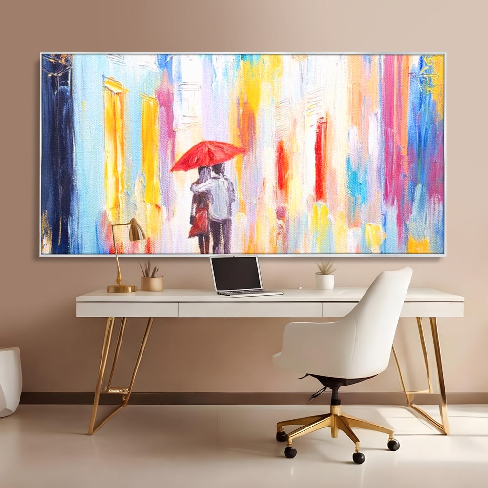 Tablou Canvas Premium LuxCanva® E1035, Ploaie Romantica, Colorit, Ploaie, Imbratisare, Armonie, Comunicare, Living Room, Culori vibrante