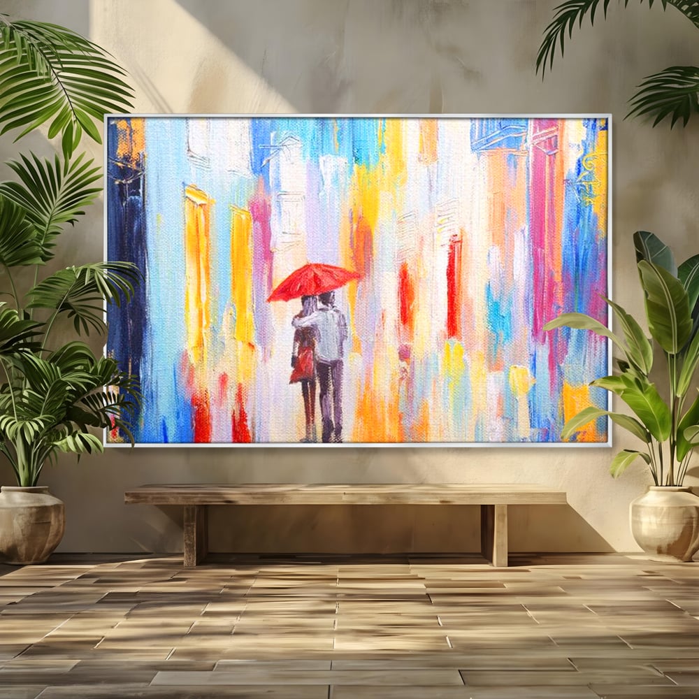 Tablou Canvas Premium LuxCanva® E1035, Ploaie Romantica, Colorit, Ploaie, Imbratisare, Armonie, Comunicare, Living Room, Culori vibrante