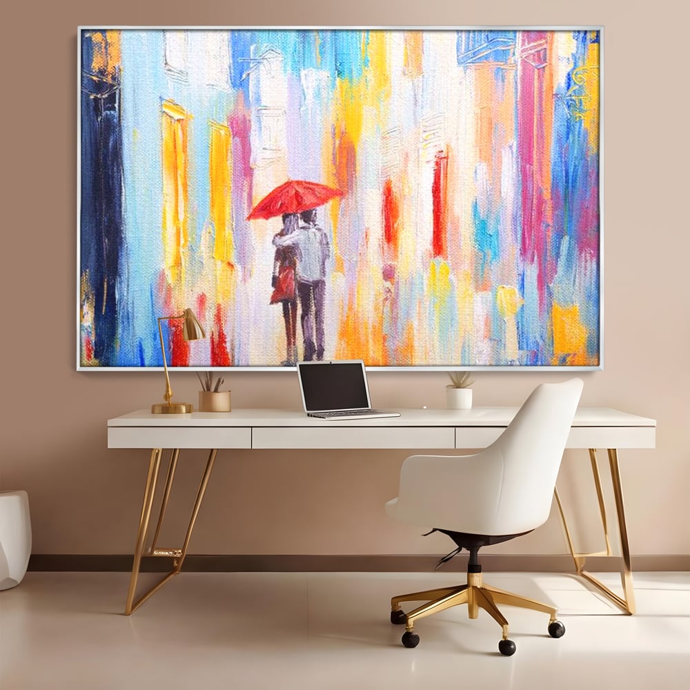 Tablou Canvas Premium LuxCanva® E1035, Ploaie Romantica, Colorit, Ploaie, Imbratisare, Armonie, Comunicare, Living Room, Culori vibrante
