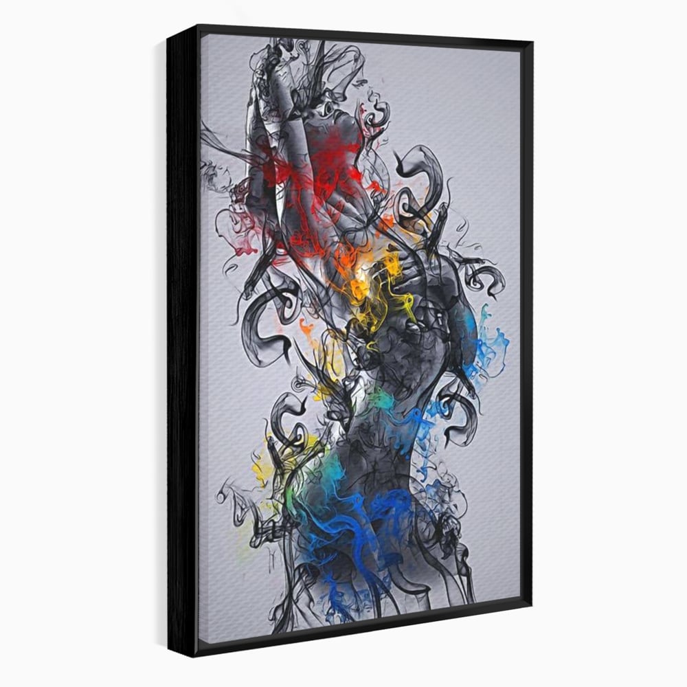 Tablou Canvas Premium LuxCanva® E1038, Femeie in Foc si Fum, Ardere, Foc, Fum, Femeie, Renastere, Living Room, Culori vibrante