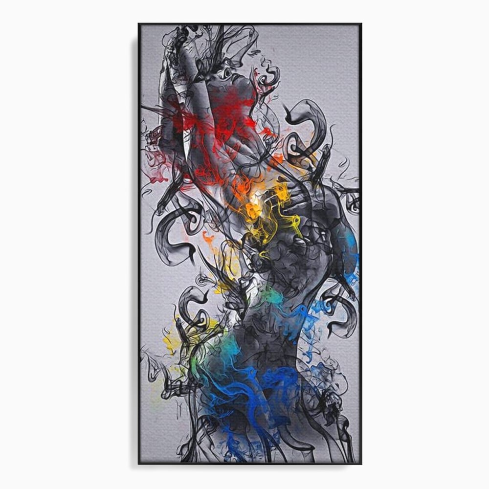Tablou Canvas Premium LuxCanva® E1038, Femeie in Foc si Fum, Ardere, Foc, Fum, Femeie, Renastere, Living Room, Culori vibrante