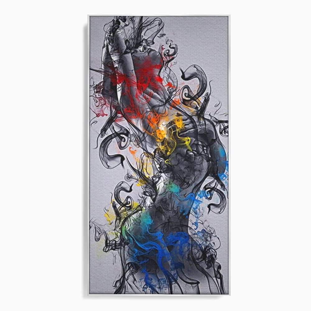 Tablou Canvas Premium LuxCanva® E1038, Femeie in Foc si Fum, Ardere, Foc, Fum, Femeie, Renastere, Living Room, Culori vibrante