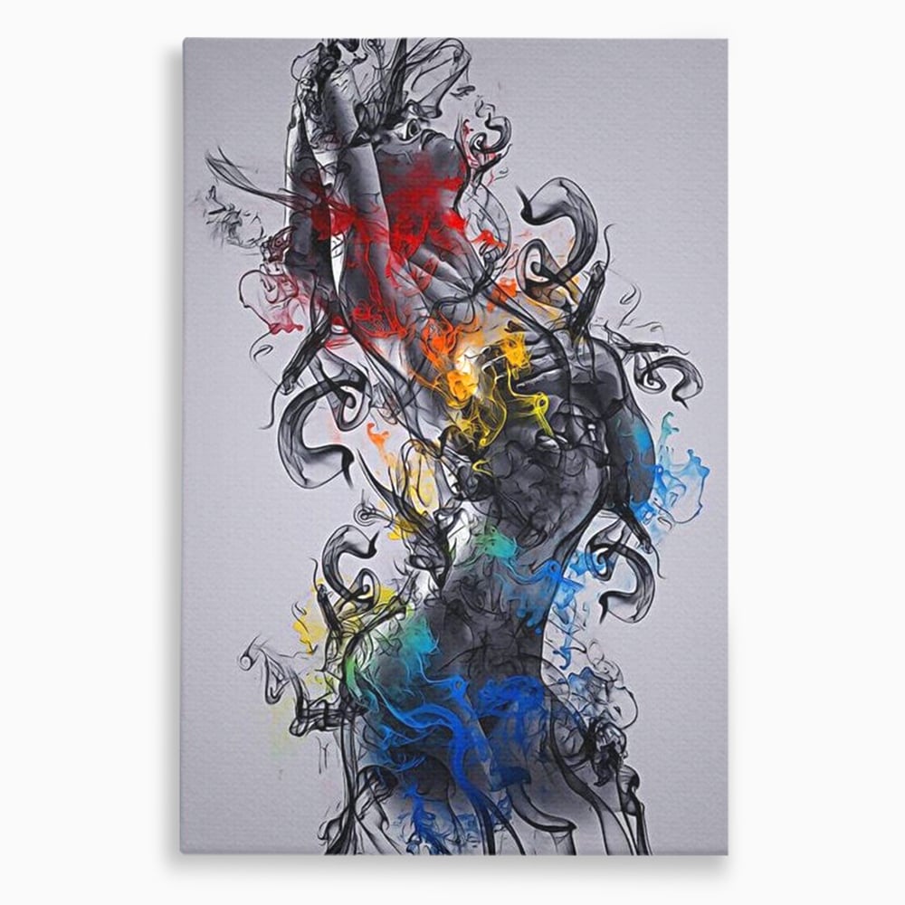 Tablou Canvas Premium LuxCanva® E1038, Femeie in Foc si Fum, Ardere, Foc, Fum, Femeie, Renastere, Living Room, Culori vibrante