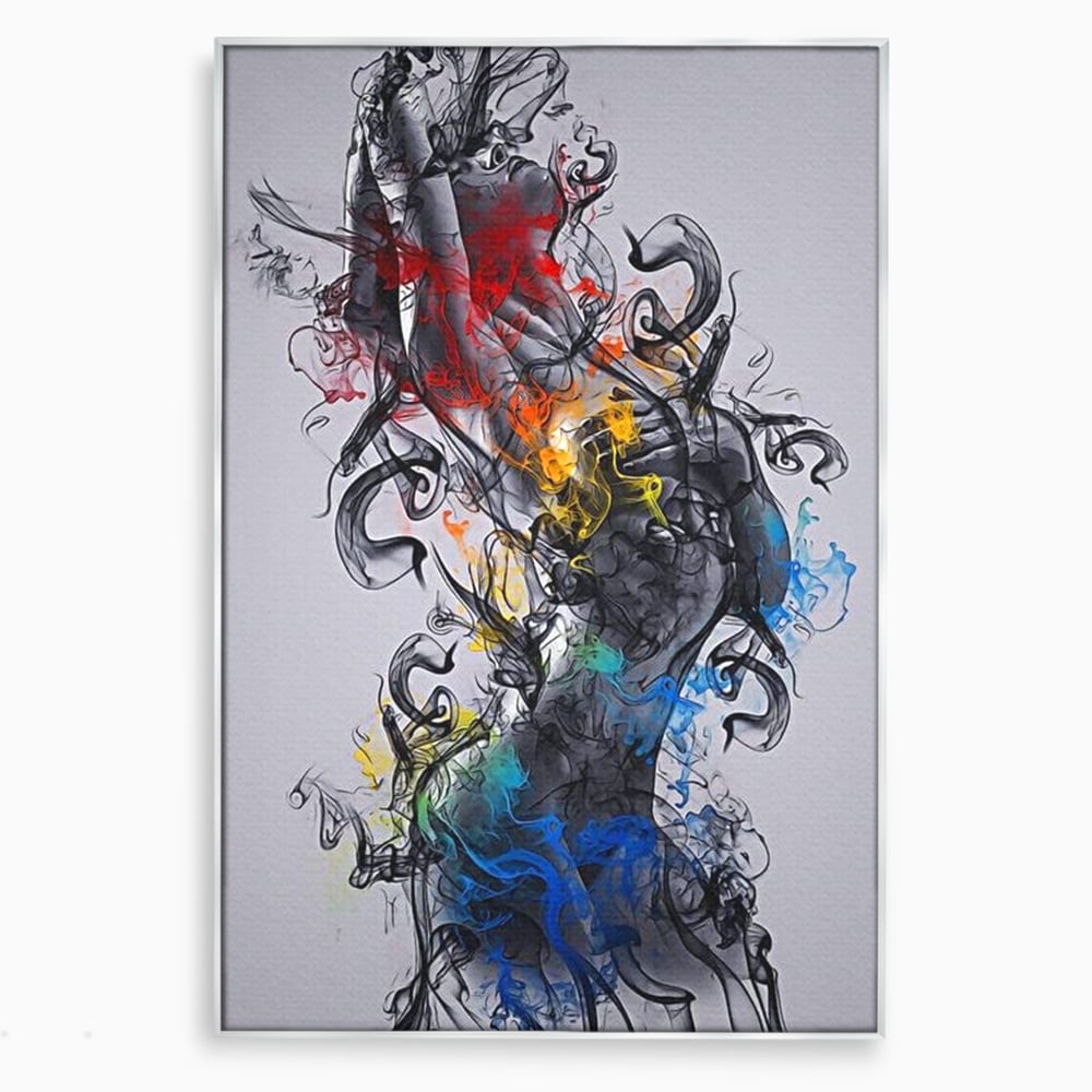 Tablou Canvas Premium LuxCanva® E1038, Femeie in Foc si Fum, Ardere, Foc, Fum, Femeie, Renastere, Living Room, Culori vibrante