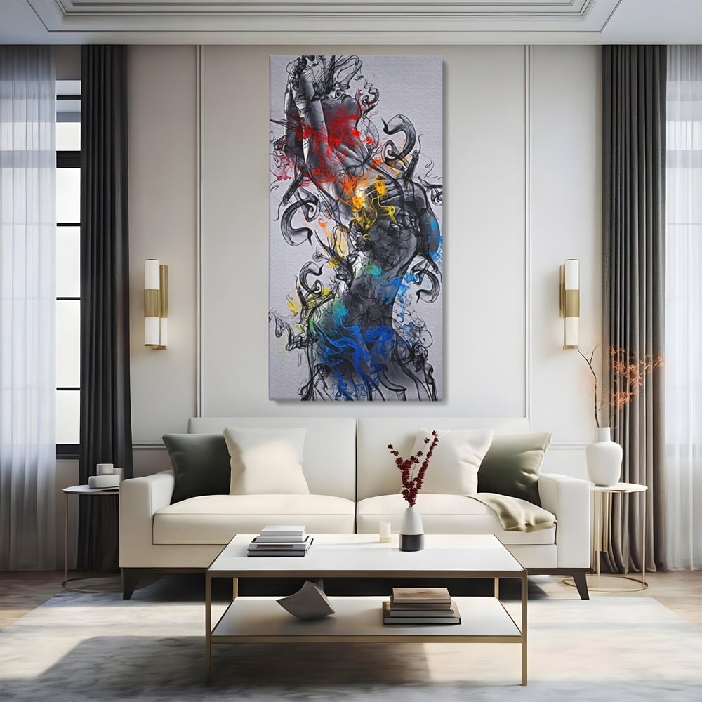 Tablou Canvas Premium LuxCanva® E1038, Femeie in Foc si Fum, Ardere, Foc, Fum, Femeie, Renastere, Living Room, Culori vibrante