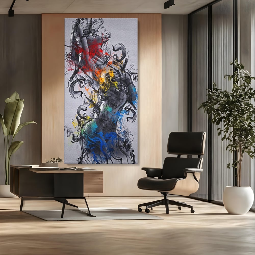 Tablou Canvas Premium LuxCanva® E1038, Femeie in Foc si Fum, Ardere, Foc, Fum, Femeie, Renastere, Living Room, Culori vibrante