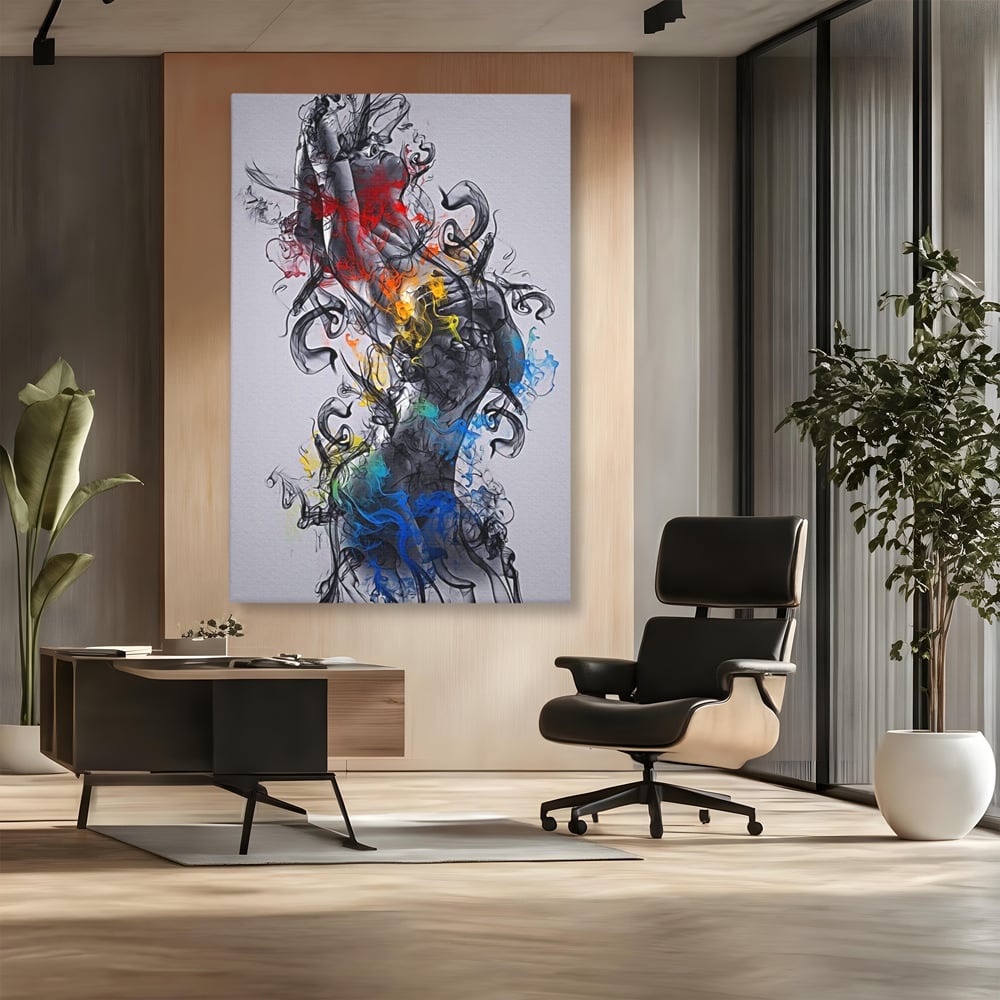 Tablou Canvas Premium LuxCanva® E1038, Femeie in Foc si Fum, Ardere, Foc, Fum, Femeie, Renastere, Living Room, Culori vibrante
