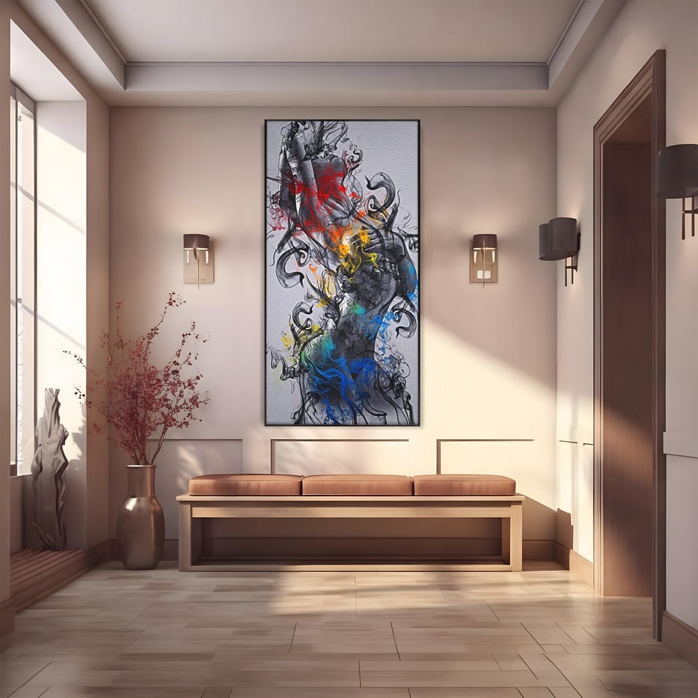 Tablou Canvas Premium LuxCanva® E1038, Femeie in Foc si Fum, Ardere, Foc, Fum, Femeie, Renastere, Living Room, Culori vibrante