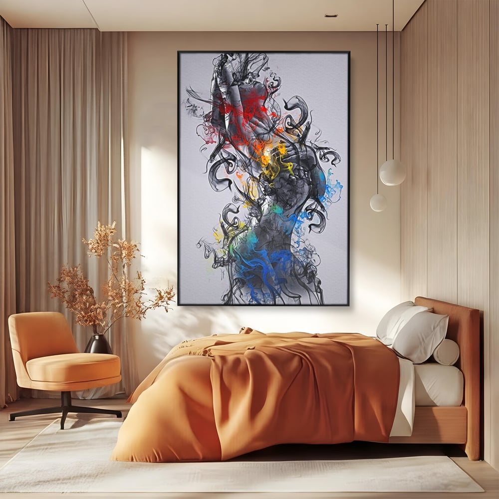 Tablou Canvas Premium LuxCanva® E1038, Femeie in Foc si Fum, Ardere, Foc, Fum, Femeie, Renastere, Living Room, Culori vibrante