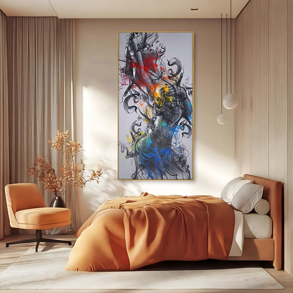Tablou Canvas Premium LuxCanva® E1038, Femeie in Foc si Fum, Ardere, Foc, Fum, Femeie, Renastere, Living Room, Culori vibrante